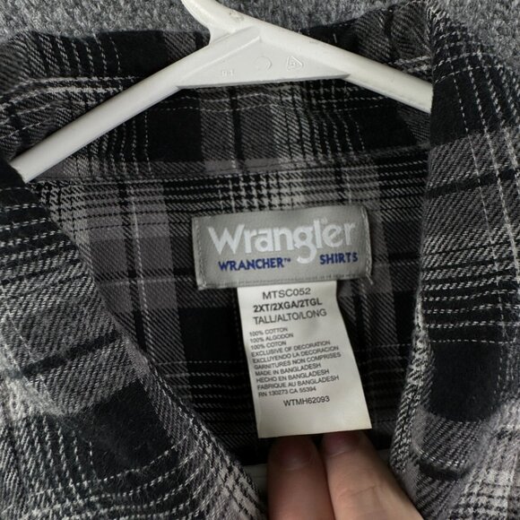 Wrangler Pearl Snap Flannel Shirt Long Sleeve Black Plaid 2XT Tall Cotton Adult - Picture 8 of 13